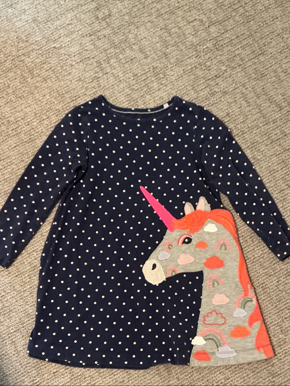 Mini Boden Navy Polka Dot Unicorn Dress - Size 6-7Y / 122cm